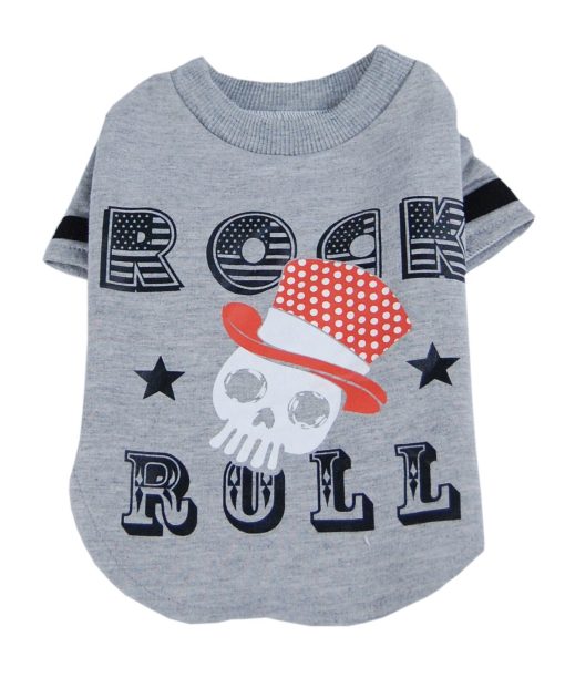 Black ROCK N ROLL Shirt for Dogs with Fun Skull Print, Gray or Black 2