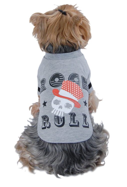 Black ROCK N ROLL Shirt for Dogs with Fun Skull Print, Gray or Black