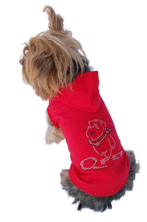 Anima Red Short Sleeve Poly Cotton Hoodie with Rhinestone Logo on Back - 1