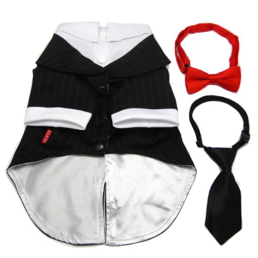 Alfie Pet by Petoga Couture - Oscar Formal Tuxedo with Black Tie and Red Bow Tie 5