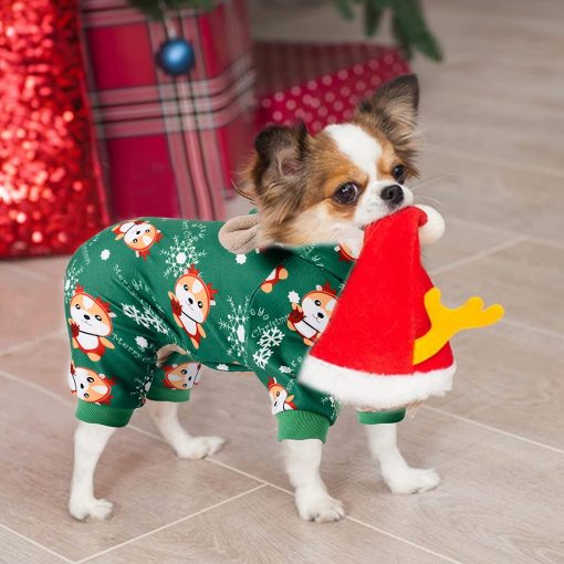 Dog Christmas Pajamas Reindeer Costume Puppy Hoodie Sweatshirts Xmas Cute Elk Pet Clothes 6