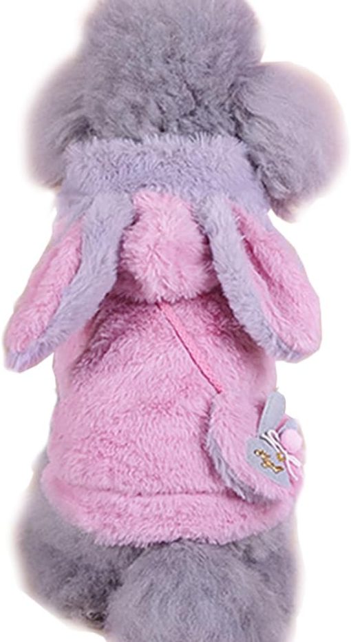 ANIAC Fleece Small Dog Hoodies with Bunny Ears Easter Christmas Dog Costume Winter Cat Clothes Cold Weather Coat for Chihuahua Teddy Yorkie Pug