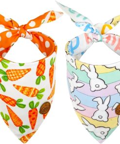 CROWNED BEAUTY Easter Dog Bandanas Small 2 Pack, Bunnies Hip Hop Set, Carrots Polka Dots Adjustable Triangle Reversible Scarves for Dogs Girl Boy Pets DB21-S