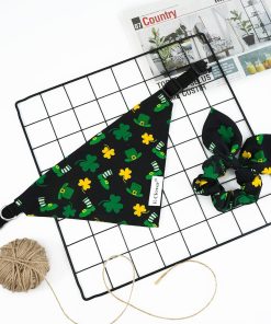 E-Clover St Patricks Day Dog Collar-Shamrock Dog Collar Bandana & Matching Scrunchie Girl Boy Adjustable Dog Collars for XS Small Dogs Cats Owner Gift 7