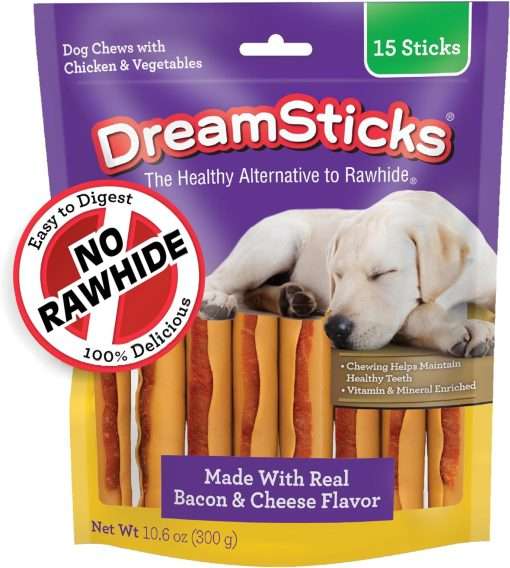 DreamBone DreamSticks with Real Bacon and Cheese Flavor, Rawhide Free Dog Chew Sticks 15 Sticks - 1