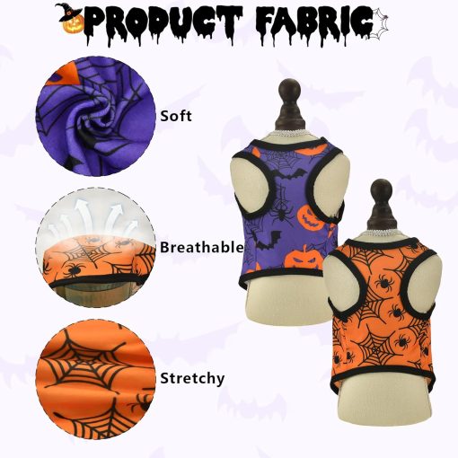 2-Pack Dog Halloween Sleeveless Shirts & Vests - Tank Tops Outfits with Spider Net, Pumpkin, Bat Patterns for Small & Medium Dogs (XS) - 2