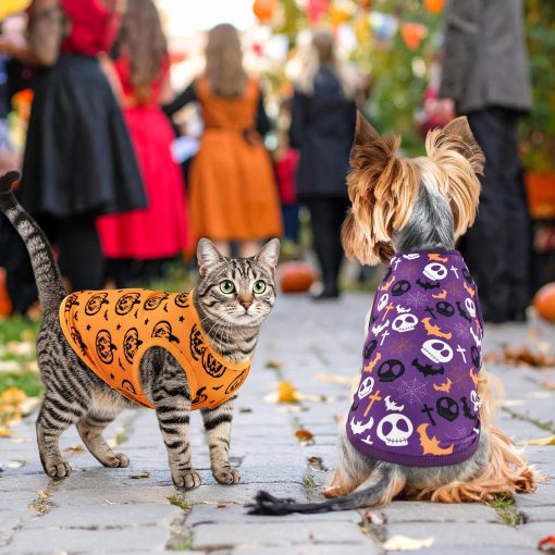 4-Pack Halloween Themed Dog Shirts Puppy Pumpkin Pattern Tank Tops Cute Skull Corn Candy Style Outfits for Small Boy Girl Puppy Festival Costume for Small Medium Dogs XS - 2