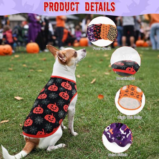 4-Pack Halloween Themed Dog Shirts Puppy Pumpkin Pattern Tank Tops Cute Skull Corn Candy Style Outfits for Small Boy Girl Puppy Festival Costume for Small Medium Dogs XS - 4