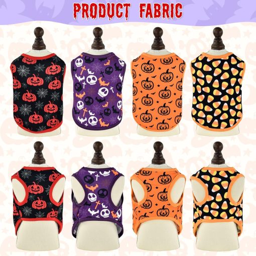 4-Pack Halloween Themed Dog Shirts Puppy Pumpkin Pattern Tank Tops Cute Skull Corn Candy Style Outfits for Small Boy Girl Puppy Festival Costume for Small Medium Dogs XS - 6