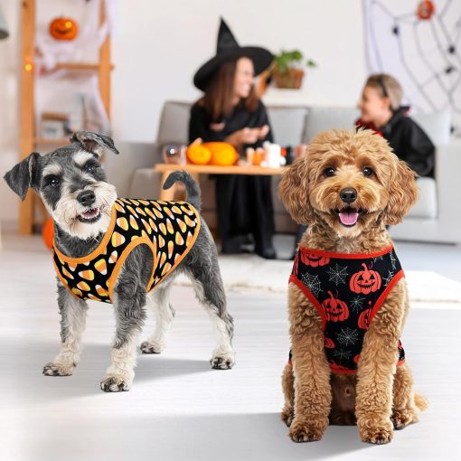 4-Pack Halloween Themed Dog Shirts Puppy Pumpkin Pattern Tank Tops Cute Skull Corn Candy Style Outfits for Small Boy Girl Puppy Festival Costume for Small Medium Dogs XS - 7