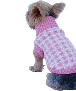 Anima Pink and White Houndstooth Print Knit Sweater, X-Small