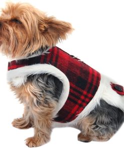 Anima Plaid Fur Lined Winter Harness Dress, Brown or Red - Large, Medium, Small, Extra Small, 2XS