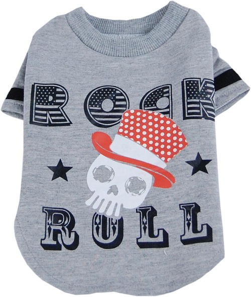 Black ROCK N ROLL Shirt for Dogs with Fun Skull Print, Gray or Black2
