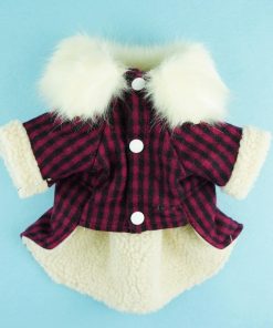 Fitwarm Fashion High Quality Pink Plaid Faux Furred Dog Dress for Pet Coats Bowknot Clothes - 4