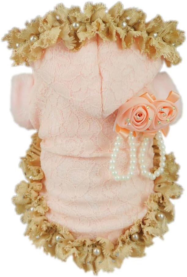 Fitwarm Luxury Rose Lace Pet Dog Dress Hoodies Clothes Thick Warm Jackets