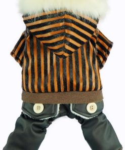Fitwarm Stylish Faux Leather Pet Dog Jacket Hooded Coat Thick Warm Clothes-1