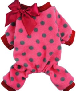 Fitwarm® Cute Ribbon Polka Dots Fleece Pet Dog Coats Pajamas Soft Pjs Winter Clothes