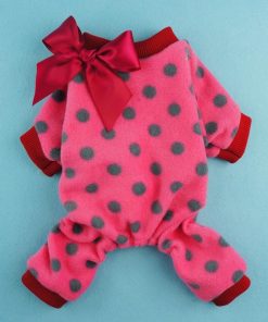 Fitwarm® Cute Ribbon Polka Dots Fleece Pet Dog Coats Pajamas Soft Pjs Winter Clothes - 4