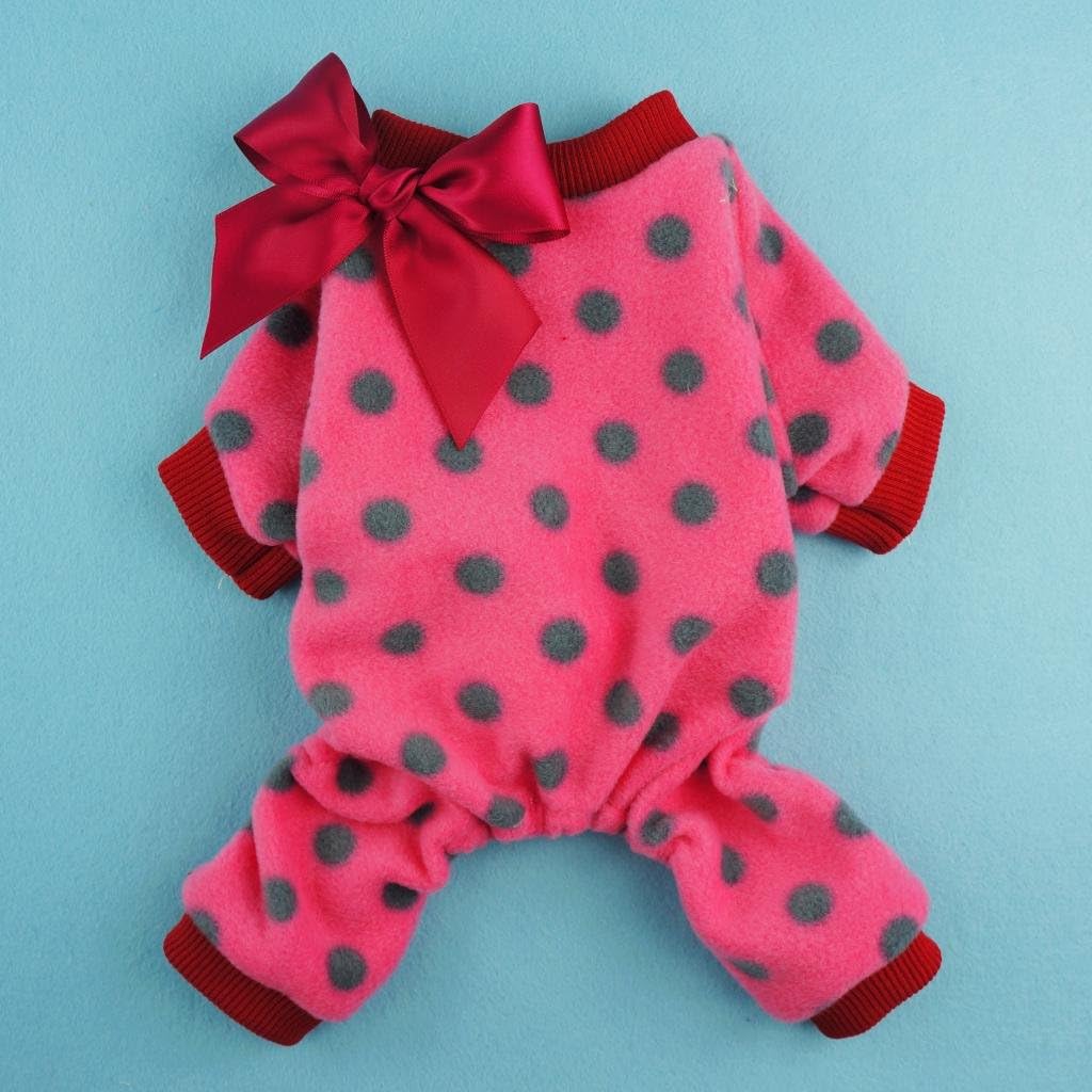 Fitwarm® Cute Ribbon Polka Dots Fleece Pet Dog Coats Pajamas Soft Pjs Winter Clothes - 4