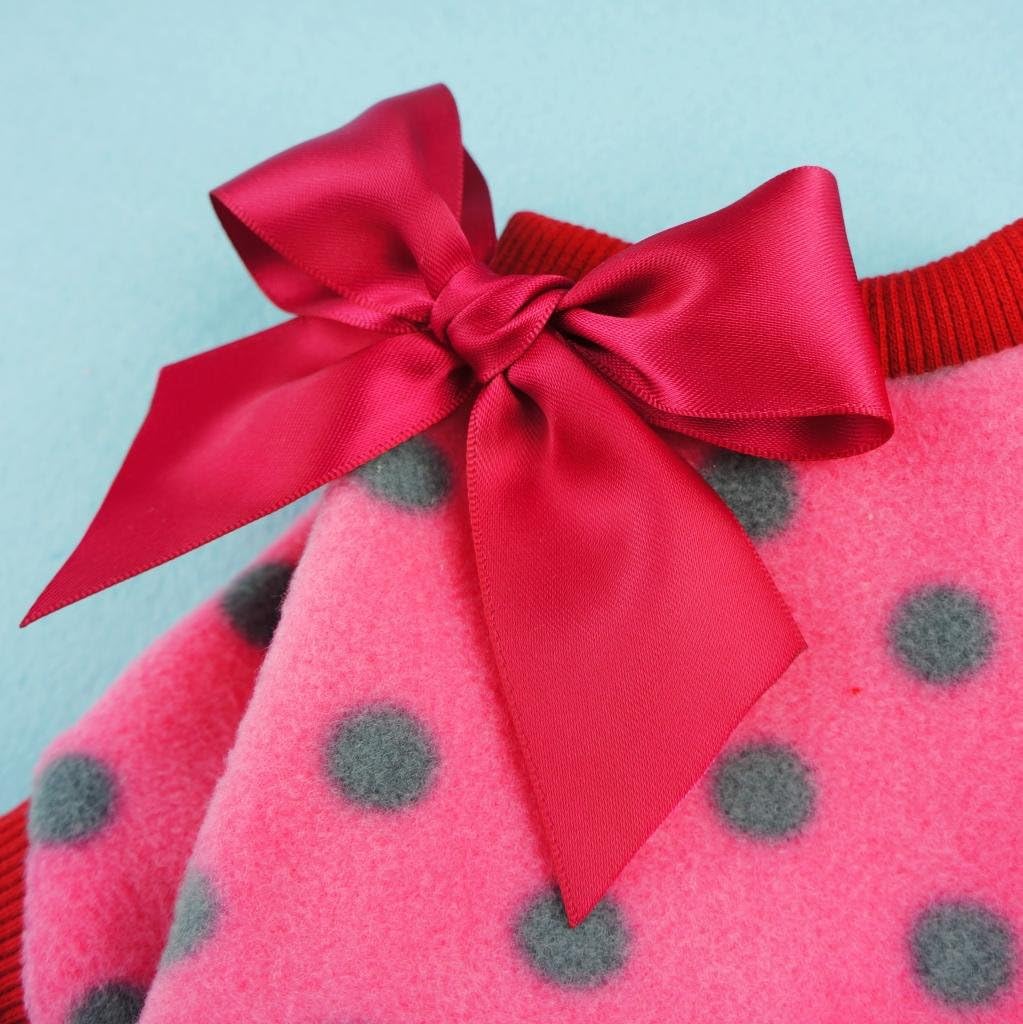 Fitwarm® Cute Ribbon Polka Dots Fleece Pet Dog Coats Pajamas Soft Pjs Winter Clothes - 5