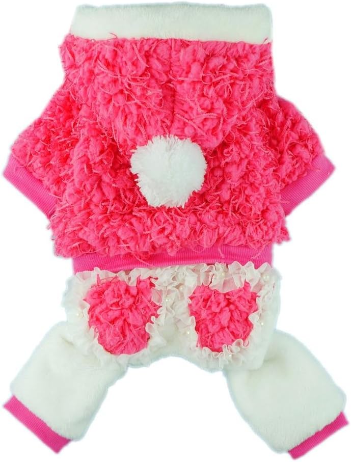 Fitwarm® High Quality Fuzzy Winter Pink Dog Coat for Pet Hoodie Clothes Thick Warm Jumpsuit - 1