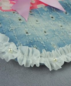 FurBaby Elegant Floral Pink Lace Denim Dog Dress for Pet Dog Cat Vest Shirt Clothes - 4