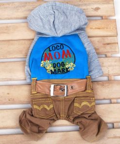 Pet Cat Dog Hooded Sweater Jeans Embroidered Flower Coat Jumpsuit Small Boy Girl Dog Clothes XS S M L XL