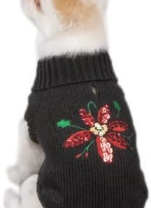 Zack & Zoey Poinsettia Pet Sweater - Black - 1