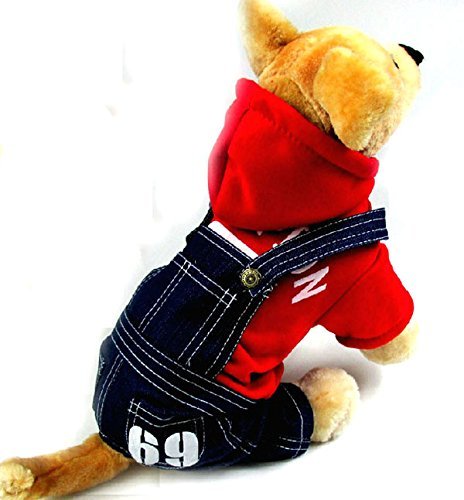 Pet Cat Dog Cherry Sweater Jeans Overalls Jumpsuit Coat Small Dog Clothes XS S M L XL-5