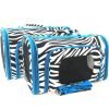 Sturdy Canvas Zebra Print Pet Carrier 2 Piece Set w/ Carry Straps for Dog or Cat Blue Trim - 1