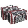 Sturdy Canvas Red Trim Houndstooth Print Pet Carrier 2 Piece Set w/ Carry Straps for Dog or Cat Alabama Bama Rolltide Roll Tide