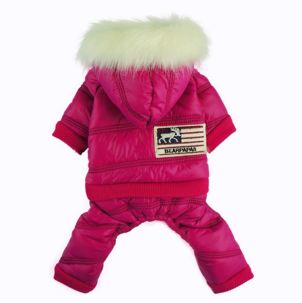 Fitwarm Fashion Faux Furred Pink Pet Hooded Clothes for Dog Coat Warm Winter Jumpsuit - 1