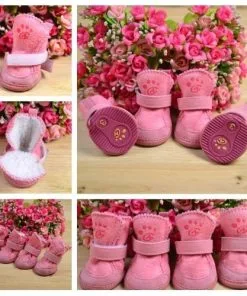 4pcs/set pet dog cat cotton shoes spring autumn winter boot pet bottes (Pink color, Size XS) - 1
