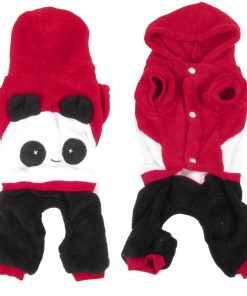 Short Sleeves Hooded Panda Shaped Chihuahua Pet Dog Cat Apparel Jumpsuit Red S-1
