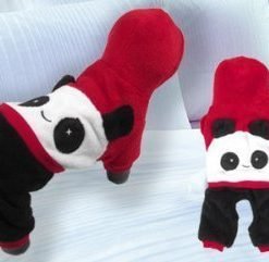 Short Sleeves Hooded Panda Shaped Chihuahua Pet Dog Cat Apparel Jumpsuit Red S-2