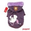 Puppia Authentic Alpine Skiing Jacket with Fur Trimmed Hood in Rich Dark Purple in size Small (Neck 9", Chest 13",Back Length 7.5", pets weighing 4-7 Lbs.) (Recommended for mini dog breeds)