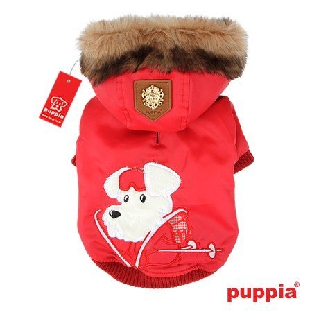 Puppia Authentic Alpine Skiing Jacket with Fur Trimmed Hood in Bright Red in size Small (Neck 9", Chest 13",Back Length 7.5", pets weighing 4-7 Lbs.) (Recommended for mini dog breeds) - 1