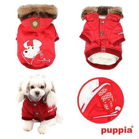 Puppia Authentic Alpine Skiing Jacket with Fur Trimmed Hood in Bright Red in size Small (Neck 9", Chest 13",Back Length 7.5", pets weighing 4-7 Lbs.) (Recommended for mini dog breeds) - 2