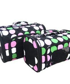 Sturdy Canvas Retro Polka Dot Print Pet Carrier 2 Piece Set w/ Carry Straps for Dog or Cat