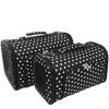 Sturdy Canvas Small Polka Dot Print Pet Carrier 2 Piece Set w/ Carry Straps for Dog or Cat Black White