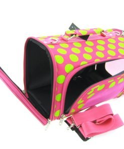 Sturdy Canvas Retro Polka Dot Print Pet Carrier 2 Piece Set w/ Carry Straps for Dog or Cat Pink Green - 3