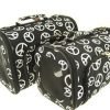 Sturdy Canvas Retro Peace Sign Print Pet Carrier 2 Piece Set w/ Carry Straps for Dog or Cat Black & White