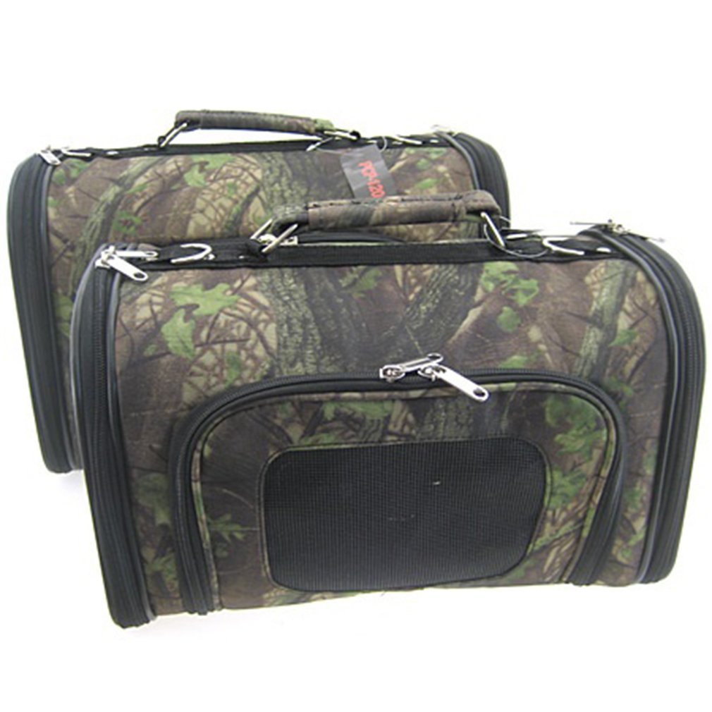 Sturdy Canvas Camo Camouflage Tree Leaves Pet Carrier 2 Piece Set w/ Carry Straps for Dog or Cat