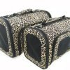 Sturdy Canvas Leopard Print Pet Carrier 2 Piece Set w/ Carry Straps for Dog or Cat - 1