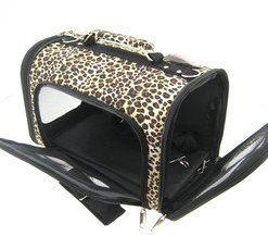Sturdy Canvas Leopard Print Pet Carrier 2 Piece Set w/ Carry Straps for Dog or Cat - 3
