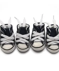 {Factory Direct Sale} Cute Puppy Pet Dog Sporty Shoes Lace up Blue Canvas Dog Boots Nonslip Dog Booties Sneaker for Chihuahua Yorkie Small Doggies, Size S: 1.8" X 1.5", 4 Pcs in One Pack.-1