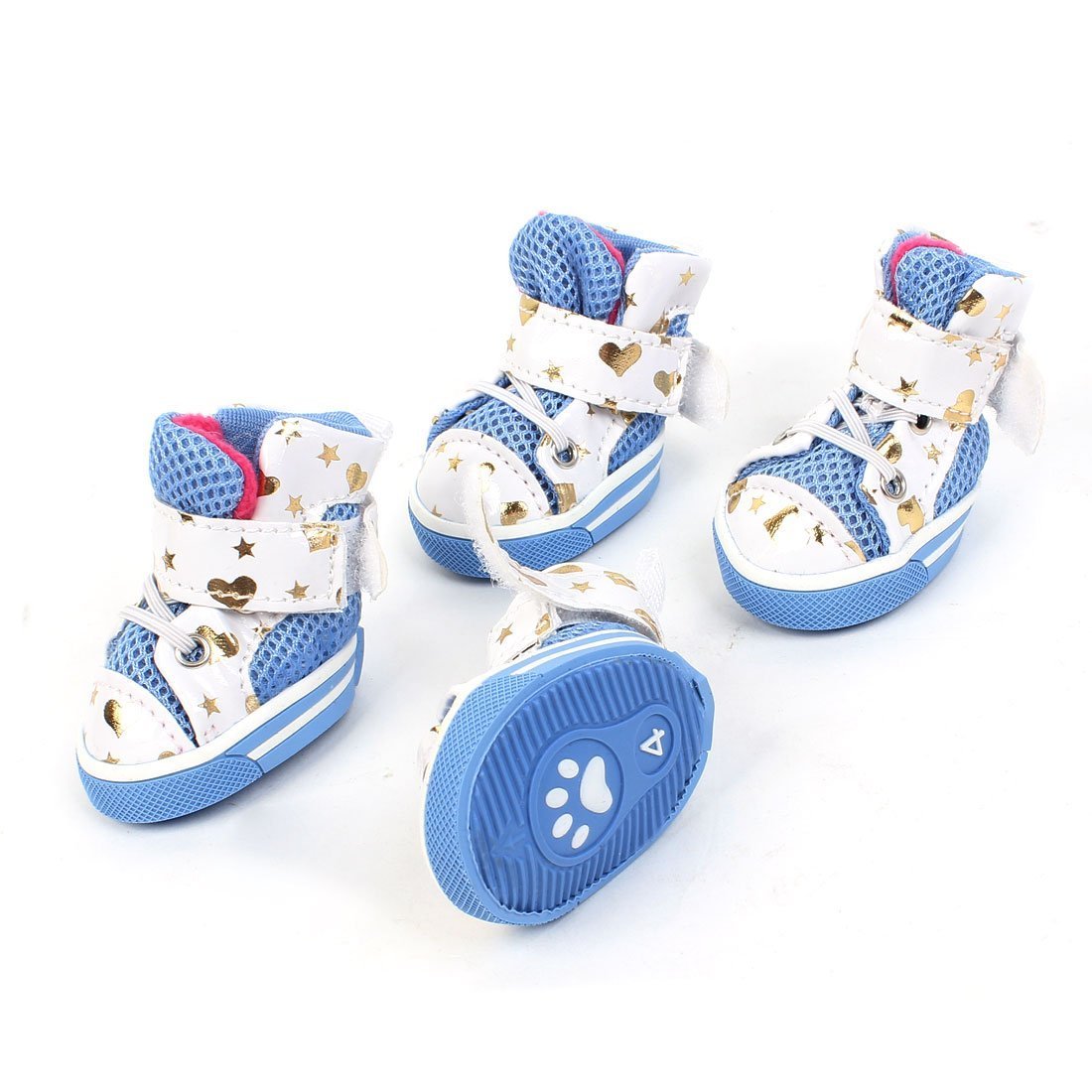 2 Pairs White Blue Heart Printed Antislip Sole Pet Dog Doggy Shoes XS
