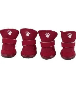 Nonslip Rubber Sole Pet Yorkie Doggie Warm Shoes Boots XXS 2 Pair Red - 1