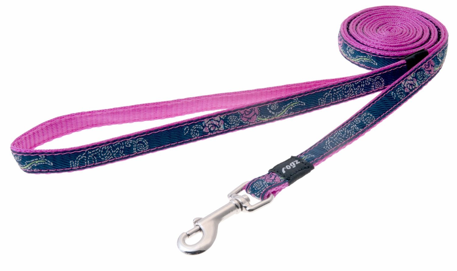 6-ft Long Fixed Dog Lead, Denim Rose Design