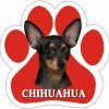 Chihuahua Black Car Magnet With Unique Paw Shaped Design Measures 5.2 by 5.2 Inches Covered In High Quality UV Gloss For Weather Protection